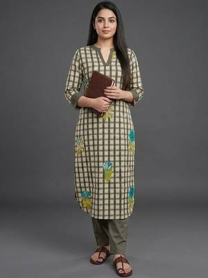 contemporary formal women printed regular kurta with trousers 1