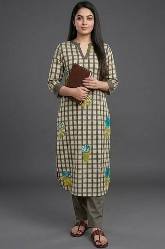 contemporary formal women printed regular kurta with trousers