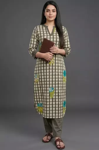 contemporary formal women printed regular kurta with trousers