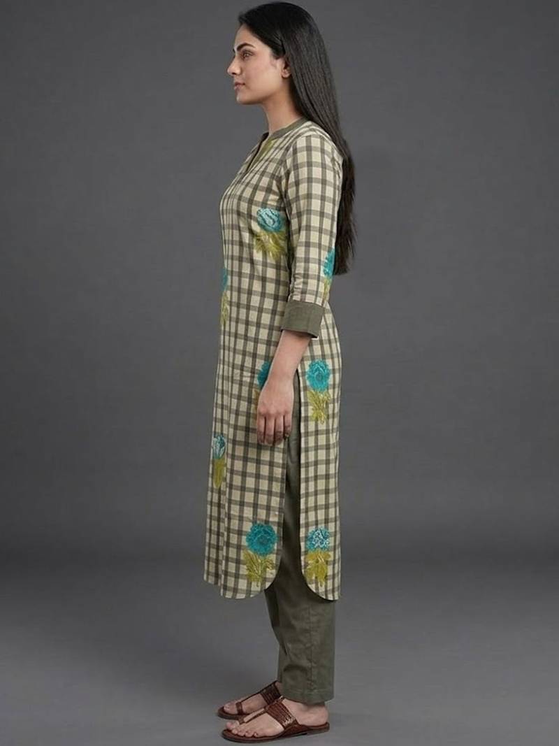 contemporary formal women printed regular kurta with trousers