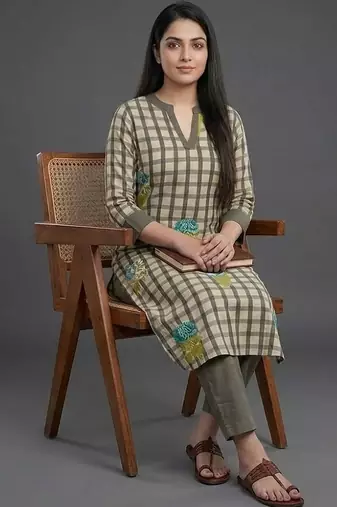 contemporary formal women printed regular kurta with trousers