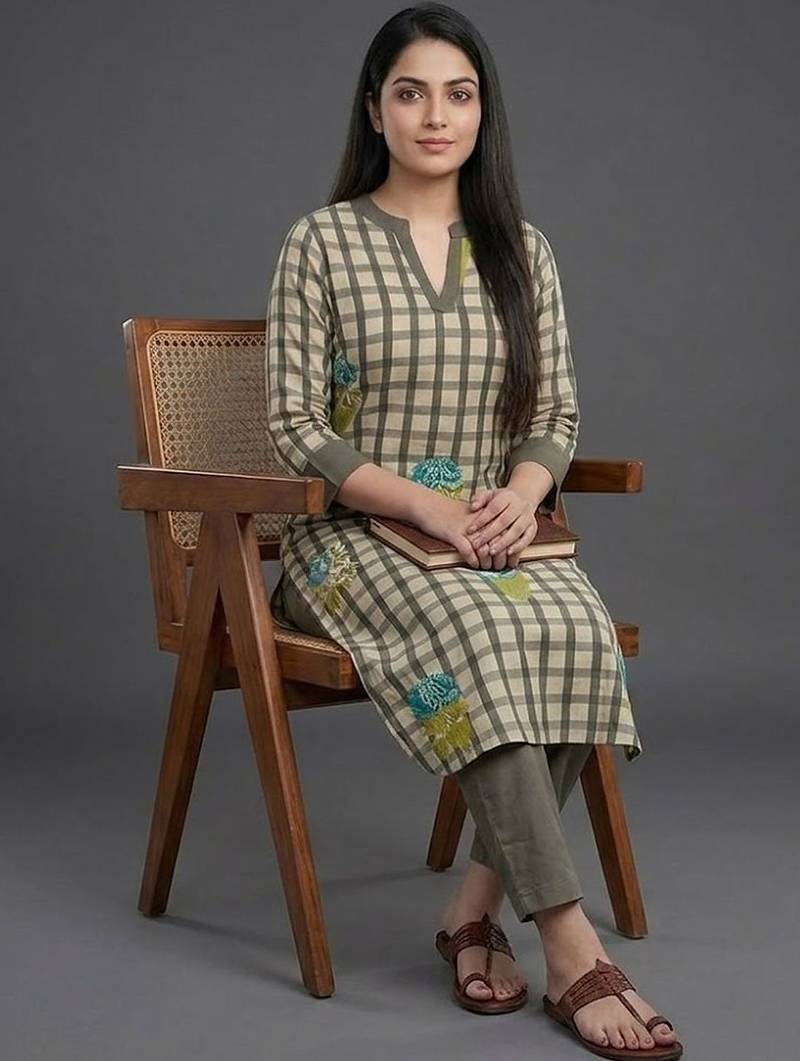 contemporary formal women printed regular kurta with trousers