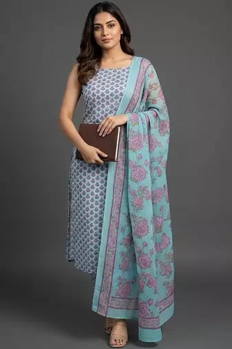 office-wear women ethnic motifs printed regular kurta with trousers & with dupatta