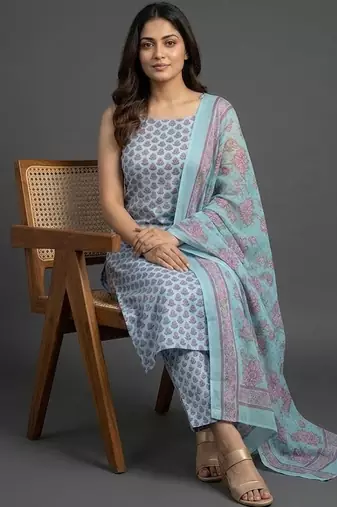office-wear women ethnic motifs printed regular kurta with trousers & with dupatta