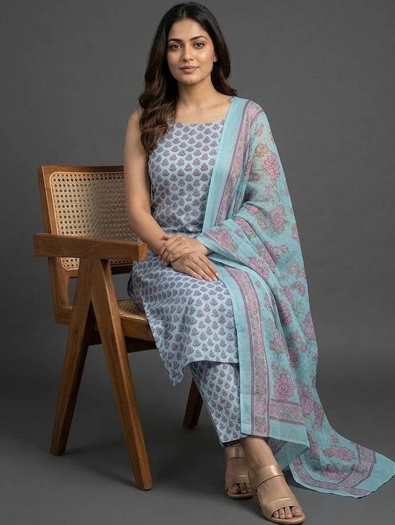 office-wear women ethnic motifs printed regular kurta with trousers & with dupatta