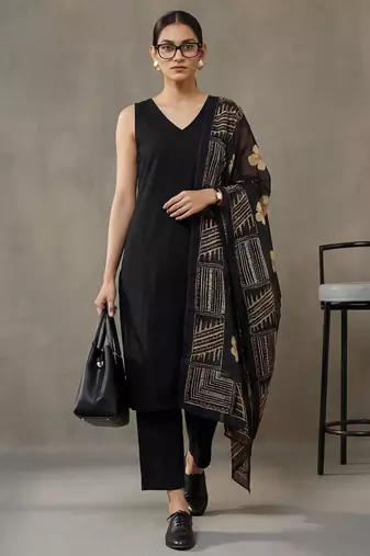 everyday classic women ethnic motifs regular cotton kurta with trousers & with dupatta
