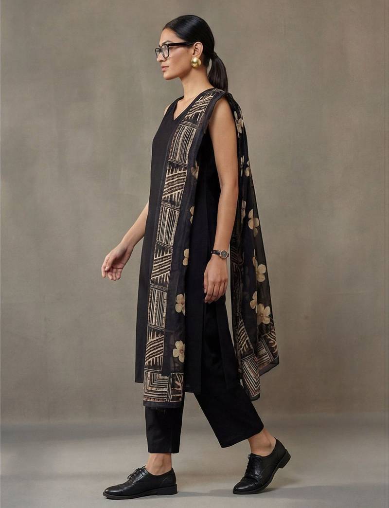 everyday classic women ethnic motifs regular cotton kurta with trousers & with dupatta