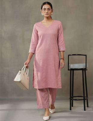 contemporary formal women striped regular thread work cotton kurta with trousers 1