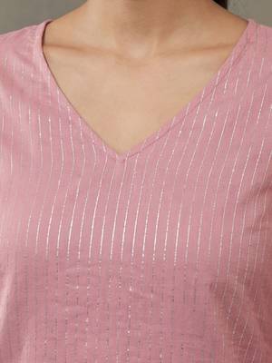 contemporary formal women striped regular thread work cotton kurta with trousers 2