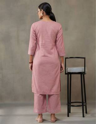 contemporary formal women striped regular thread work cotton kurta with trousers 5