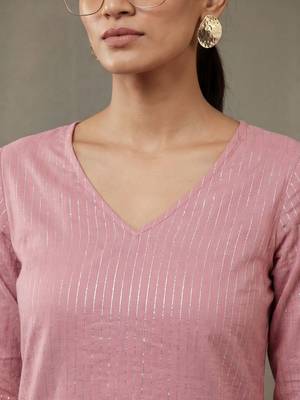 contemporary formal women striped regular thread work cotton kurta with trousers 6