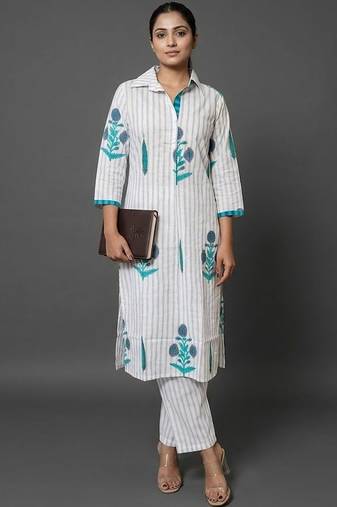 formal women printed regular kurta with trousers