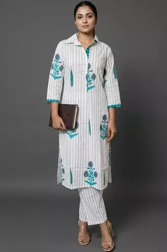 formal women printed regular kurta with trousers