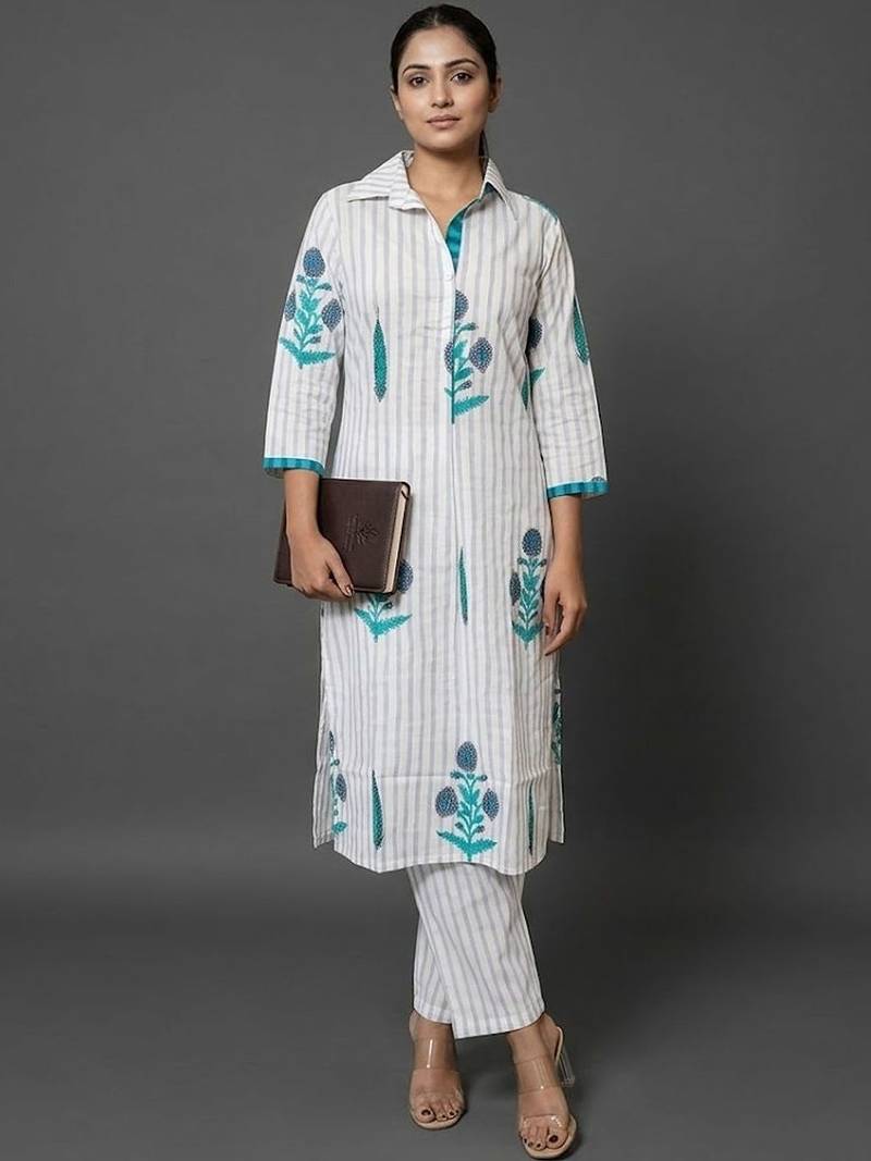 formal women printed regular kurta with trousers