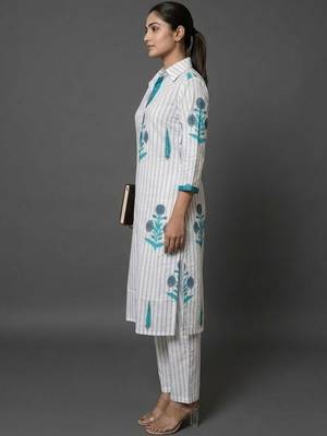 formal women printed regular kurta with trousers 2