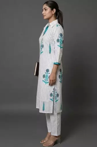 formal women printed regular kurta with trousers