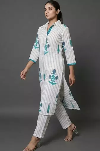 formal women printed regular kurta with trousers