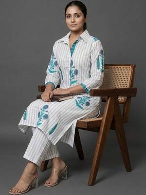 formal women printed regular kurta with trousers 5