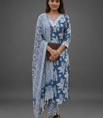 formal women floral printed regular cotton kurta with trousers & with dupatta