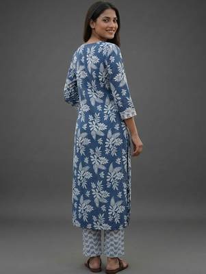 formal women floral printed regular cotton kurta with trousers & with dupatta 3