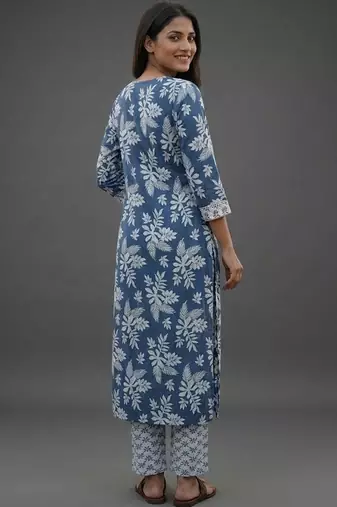 formal women floral printed regular cotton kurta with trousers & with dupatta