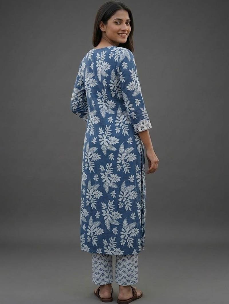 formal women floral printed regular cotton kurta with trousers & with dupatta
