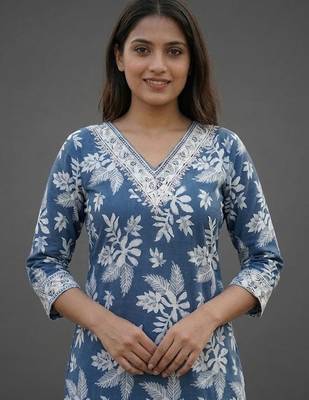formal women floral printed regular cotton kurta with trousers & with dupatta 6