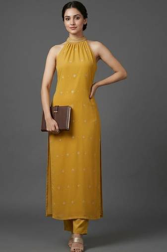 formal women ethnic motifs printed regular beads and stones silk georgette kurta with trousers