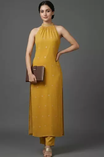 formal women ethnic motifs printed regular beads and stones silk georgette kurta with trousers