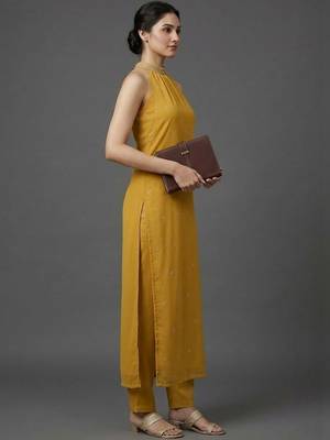formal women ethnic motifs printed regular beads and stones silk georgette kurta with trousers 2