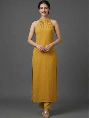 formal women ethnic motifs printed regular beads and stones silk georgette kurta with trousers 4