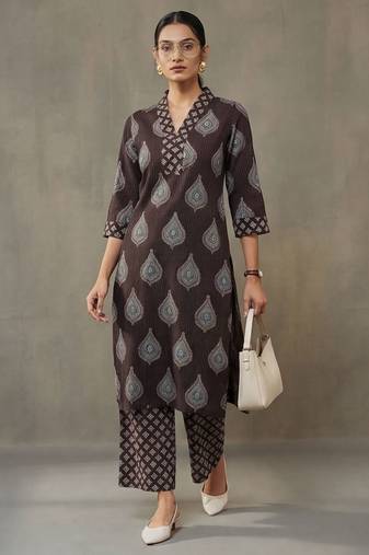 office-wear women ethnic motifs printed regular cotton kurta with palazzos