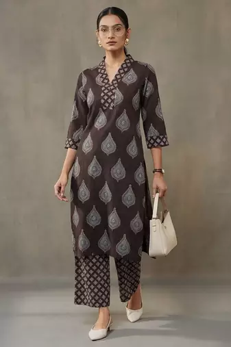 office-wear women ethnic motifs printed regular cotton kurta with palazzos