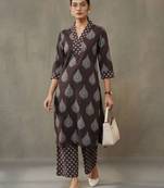 office-wear women ethnic motifs printed regular cotton kurta with palazzos