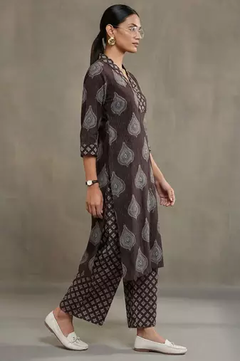 office-wear women ethnic motifs printed regular cotton kurta with palazzos
