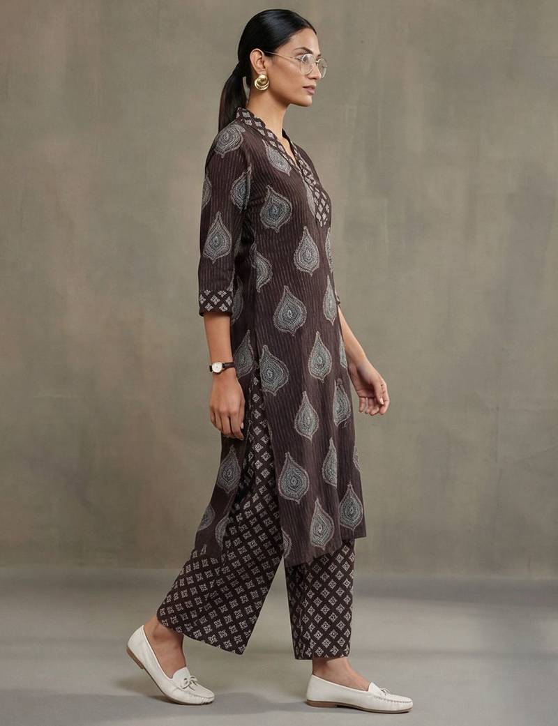 office-wear women ethnic motifs printed regular cotton kurta with palazzos