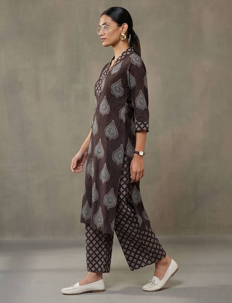 office-wear women ethnic motifs printed regular cotton kurta with palazzos