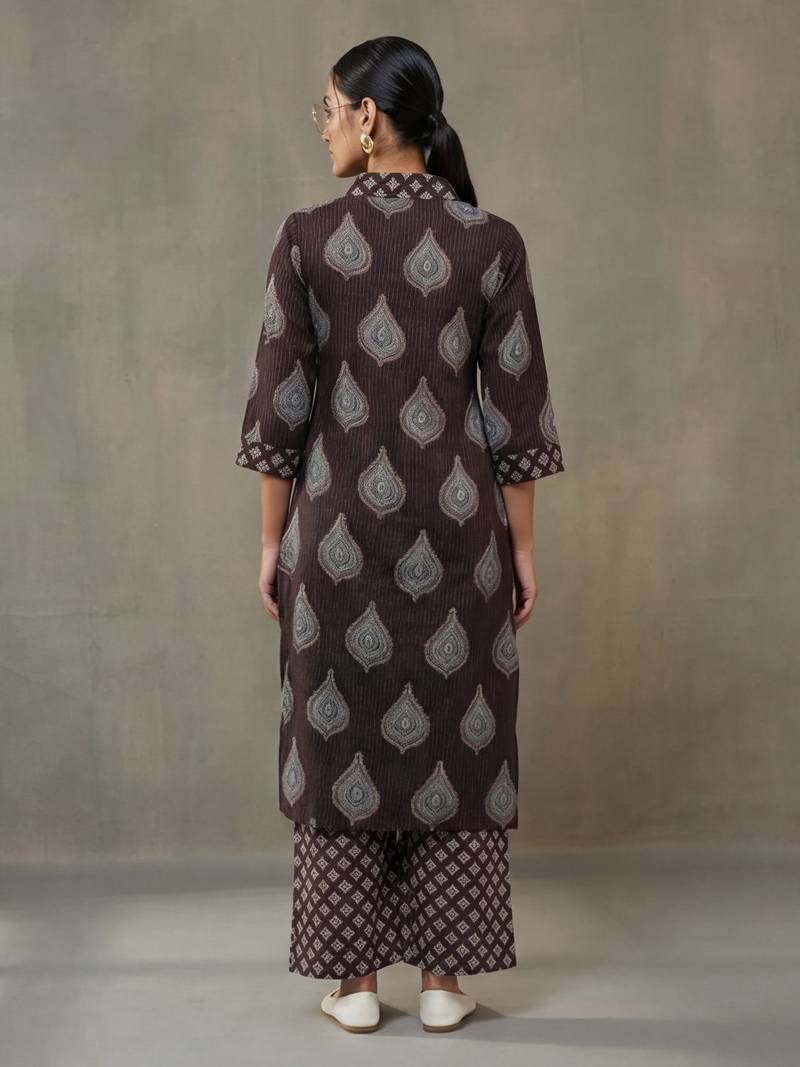 office-wear women ethnic motifs printed regular cotton kurta with palazzos