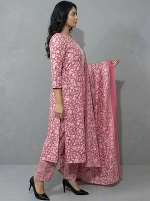 contemporary flare floral printed regular mirror work kurta with trousers & with dupatta 2