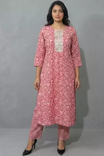 contemporary flare floral printed regular mirror work kurta with trousers & with dupatta
