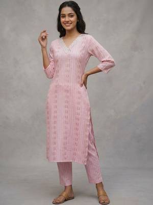 daily wear printed cotton ethnic motifs printed regular sequinned kurta with trousers 1