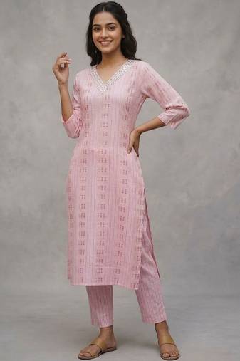 daily wear printed cotton ethnic motifs printed regular sequinned kurta with trousers