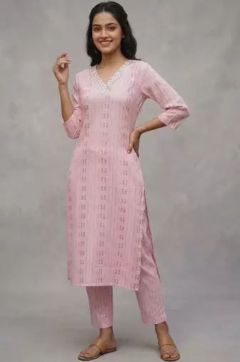 daily wear printed cotton ethnic motifs printed regular sequinned kurta with trousers