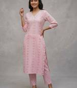 daily wear printed cotton ethnic motifs printed regular sequinned kurta with trousers