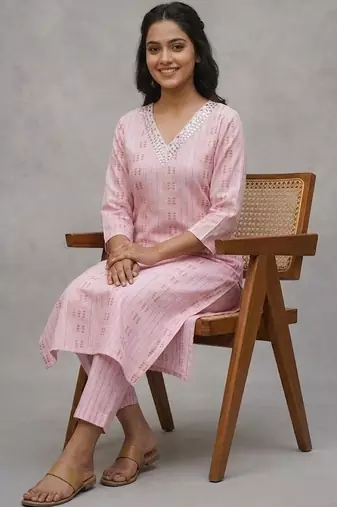 daily wear printed cotton ethnic motifs printed regular sequinned kurta with trousers