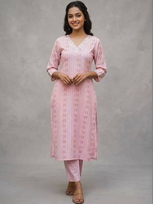 daily wear printed cotton ethnic motifs printed regular sequinned kurta with trousers 3