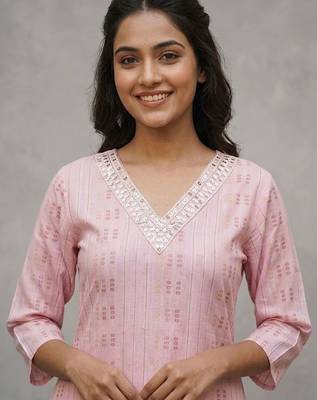 daily wear printed cotton ethnic motifs printed regular sequinned kurta with trousers 4