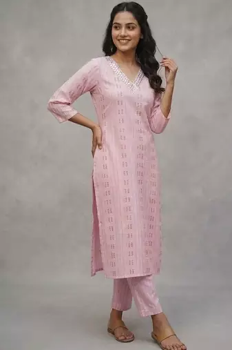 daily wear printed cotton ethnic motifs printed regular sequinned kurta with trousers