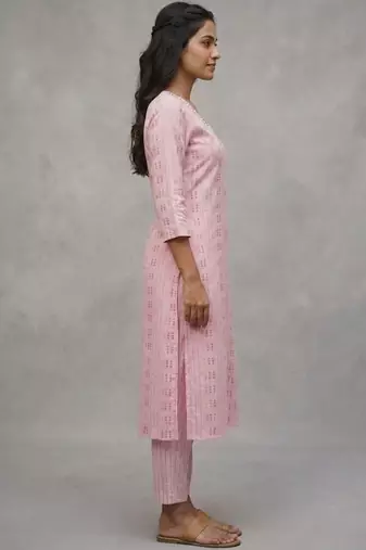 daily wear printed cotton ethnic motifs printed regular sequinned kurta with trousers