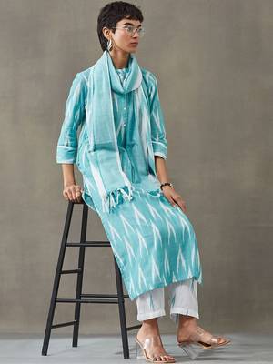 formal women printed regular cotton kurta with trousers & with dupatta 3